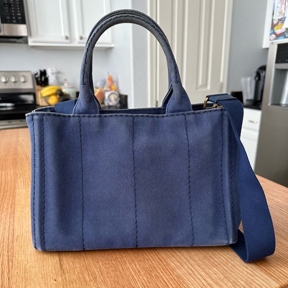 Prada Canapa canvas blue small tote with strap and card certificate - Picture 9 of 11